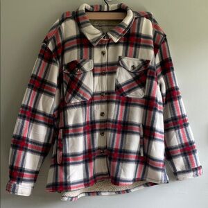 SAGE Collective Shacket Womens XXL Multi Red Plaid Sherpa Lined Button Front